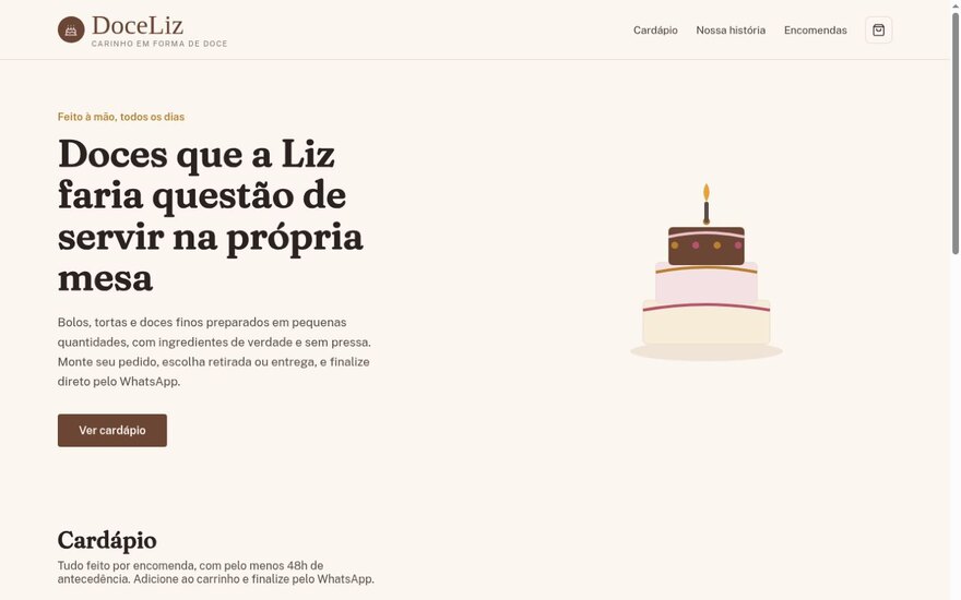 Página inicial do projeto DoceLiz