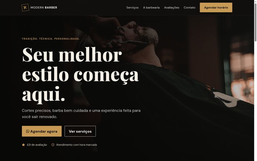 Página inicial do conceito Modern Barber